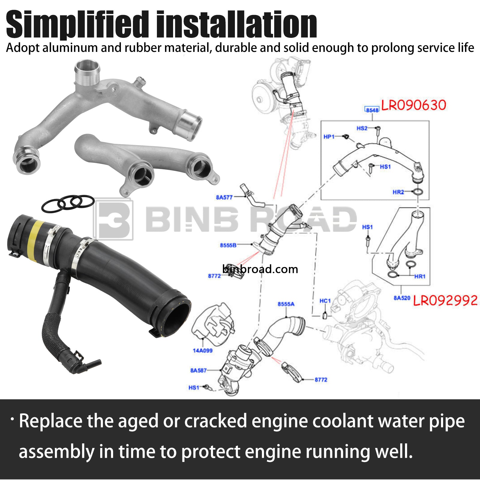 LR049990 LR090630 LR092992 Coolant Pipe Water Outlet Tube Kit