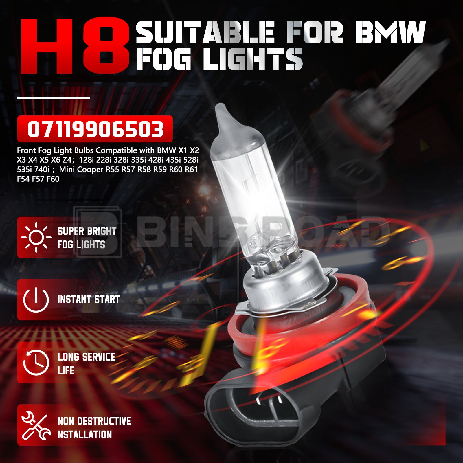 2Pcs H8 Halogen Bulbs 12V 35W