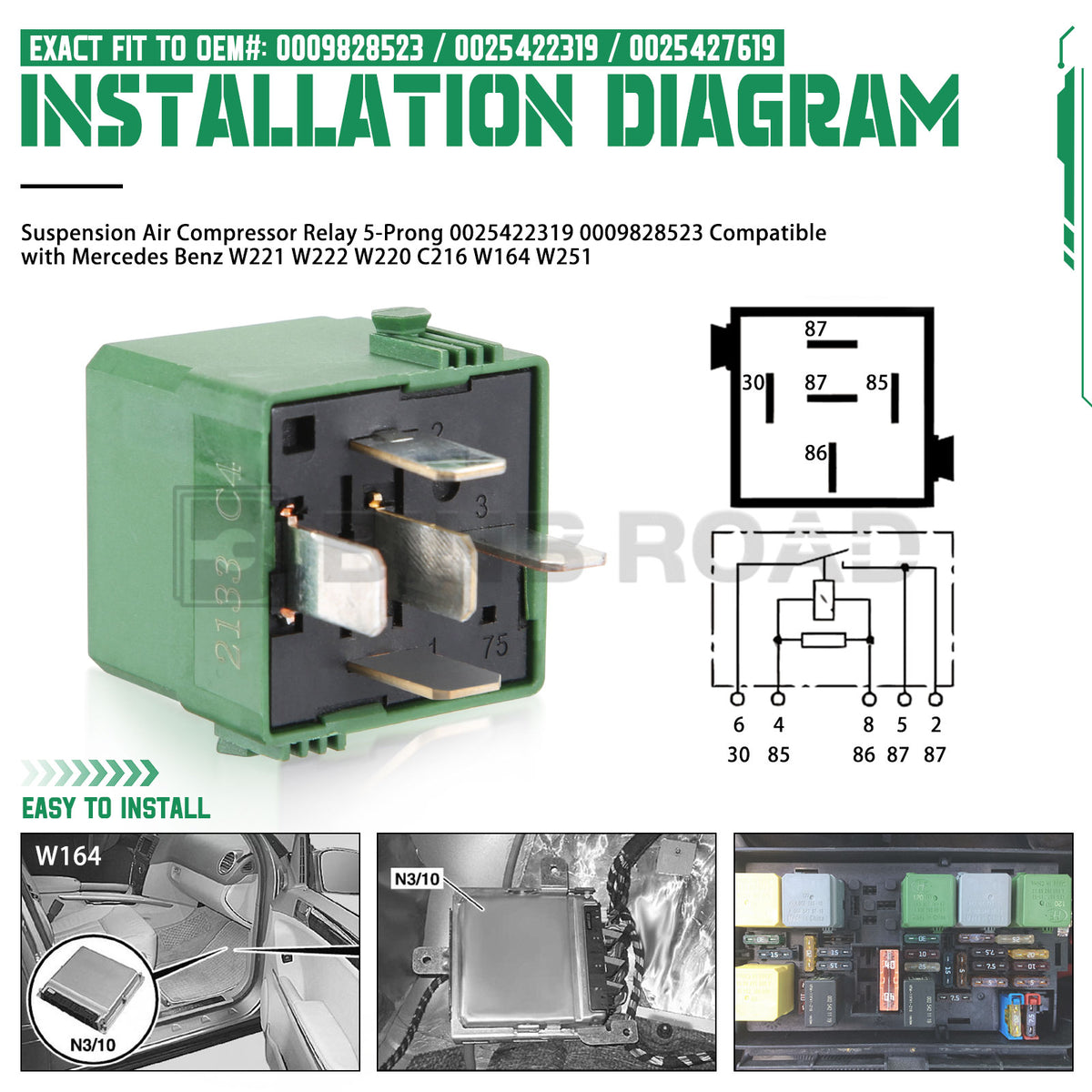 0025422319 Suspension Air Compressor Relay 5-Prong