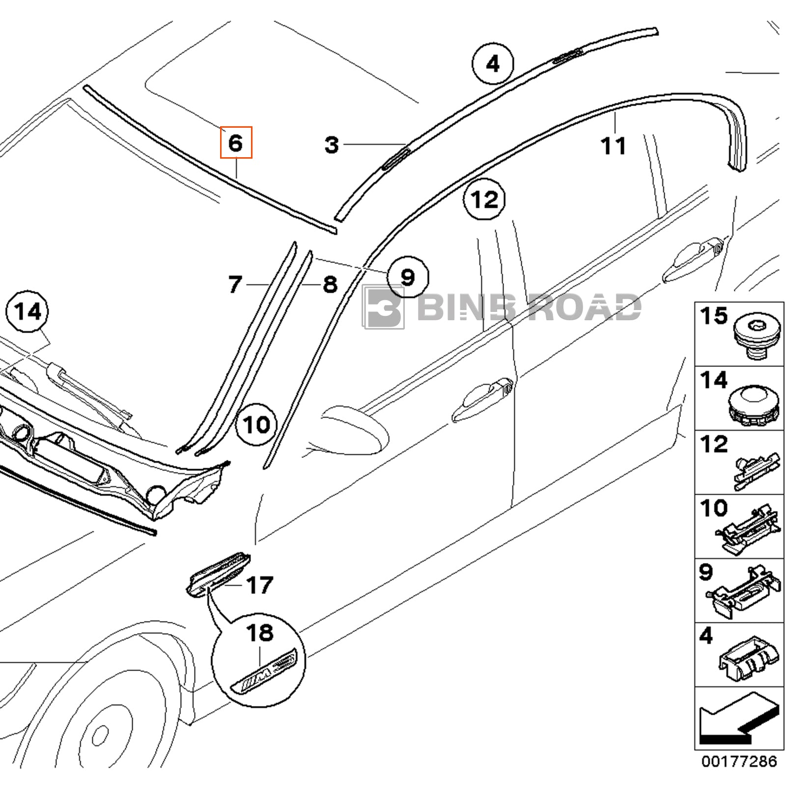 US 51317061967 Windshield Moulding Seal - Front Upper