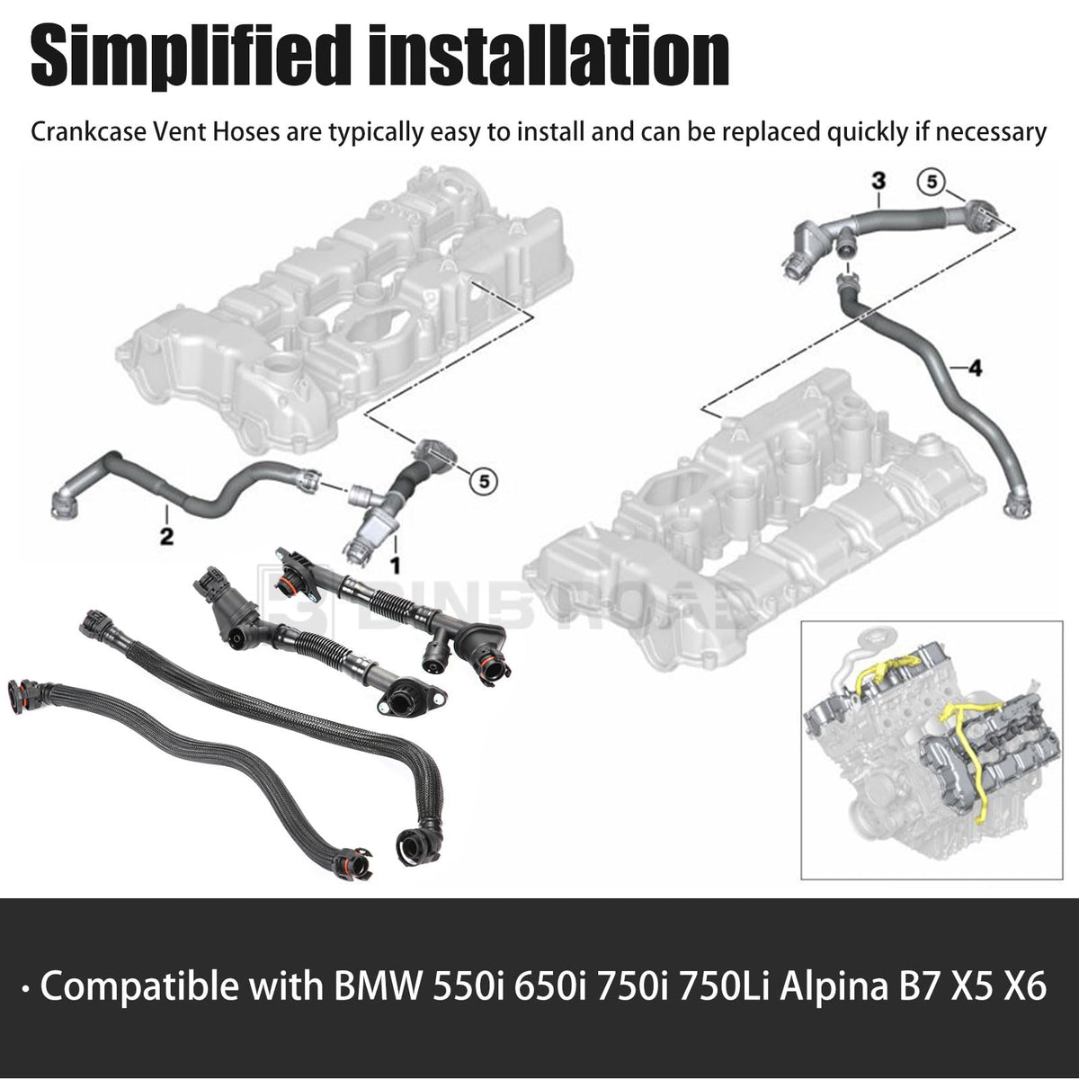 11157575641 + 11157575640 + 11157646087 + 11157646086 Crankcase Vent Pipe Hoses