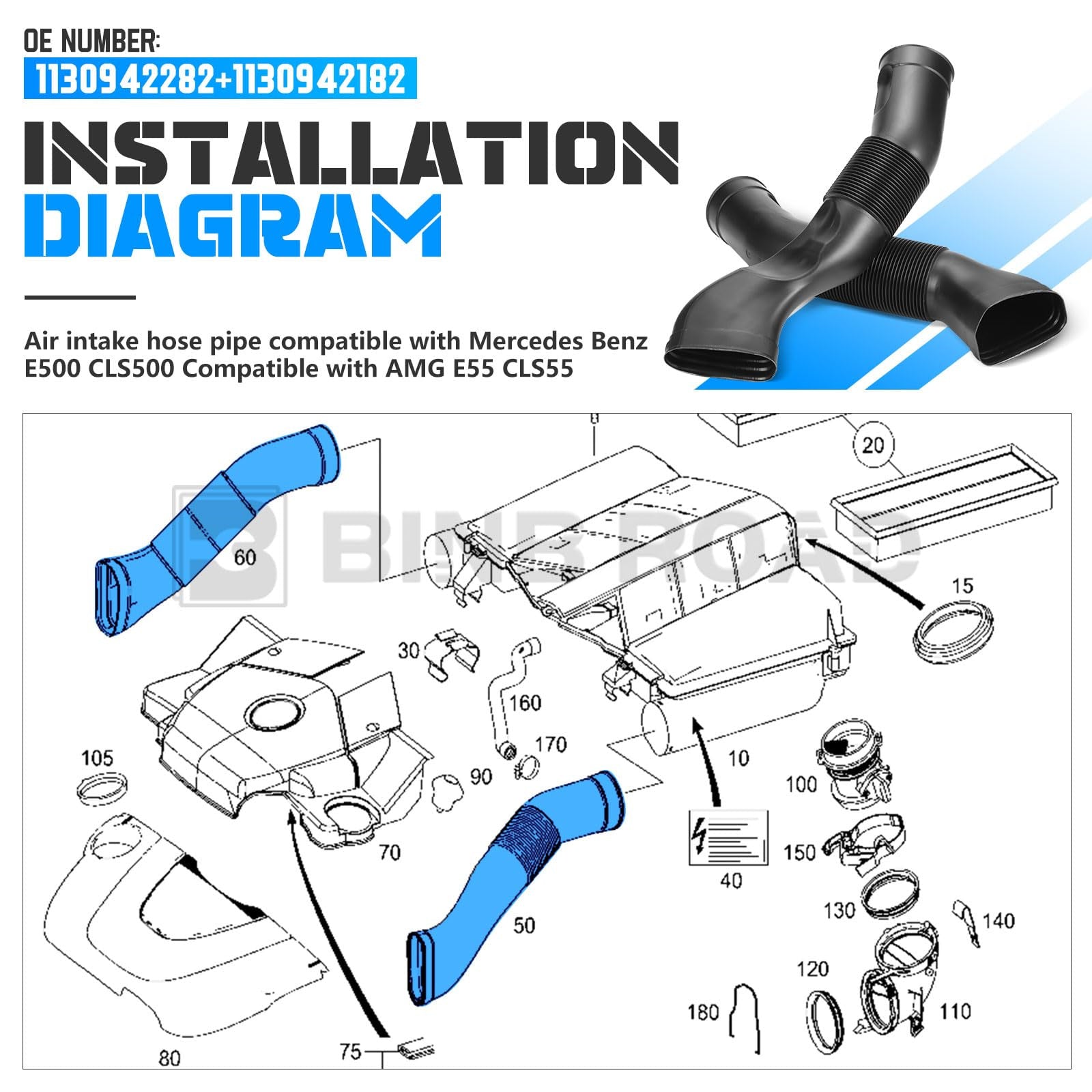 1130942282+1130942182 Pair of Air intake hose