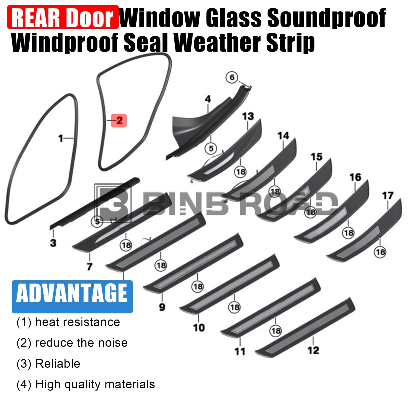 51767220382 Car Rubber Weather Stripping Rear Door Seal